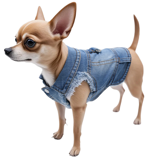 Blue Jeans Dog Denim Harness Jacket Puppy Vest Jacket Casual Clothes Costume Pet Apparel for Small Medium Dogs Back D-ring