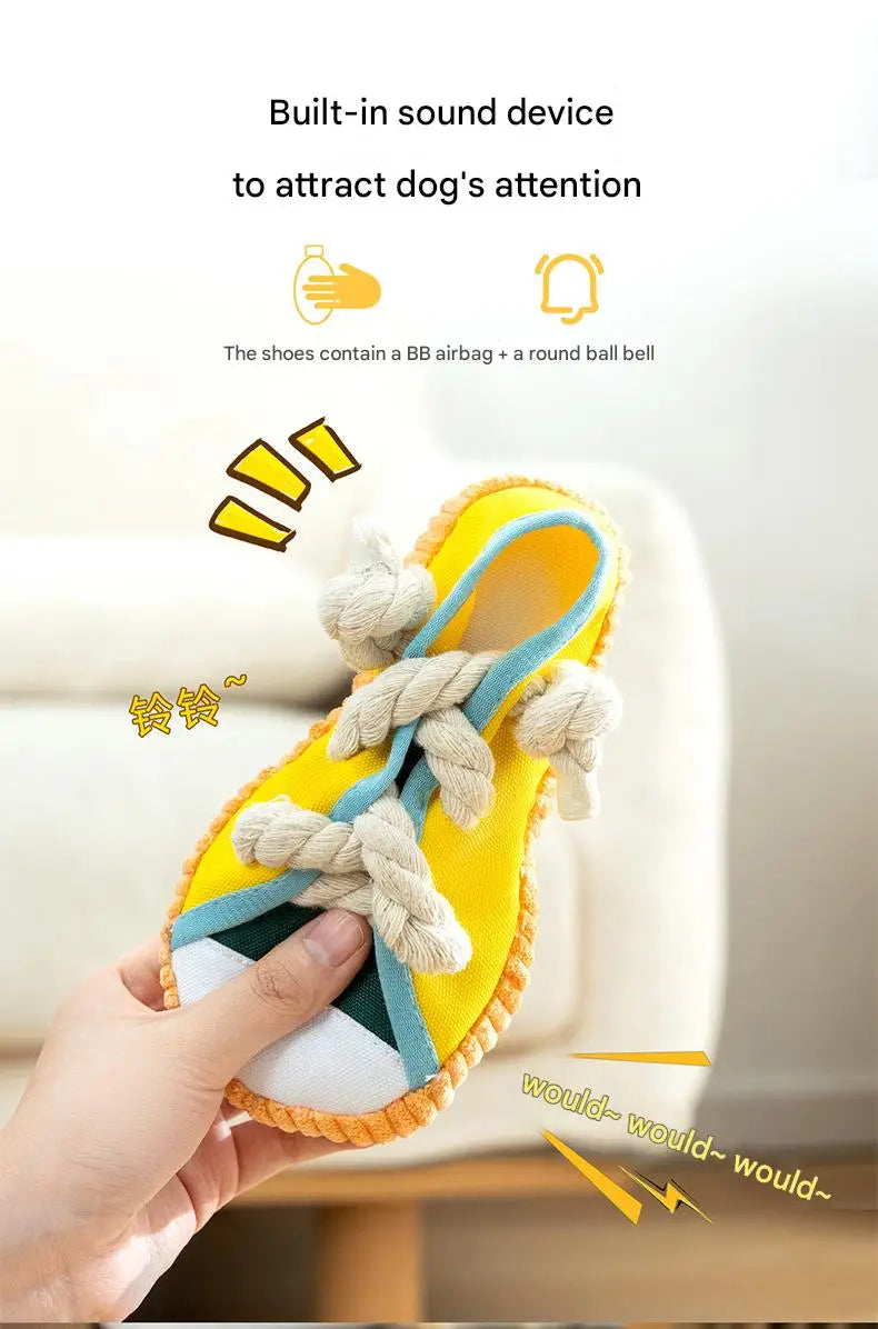 Dog Slippers Shape Squeak Toy Teeth Grinding Bite Resistant Shoes Toy With Cotton Rope Pet Chewing Toys Dog Toys Dog Accessories