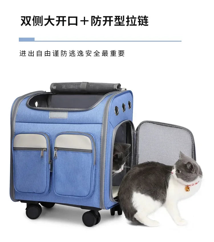2 In 1 Large Pet Backpack Cat Stroller Pet Carrier with Wheels Portable Foldable Tie-Rod Bag Cat and Dog Travel Carrier Bag