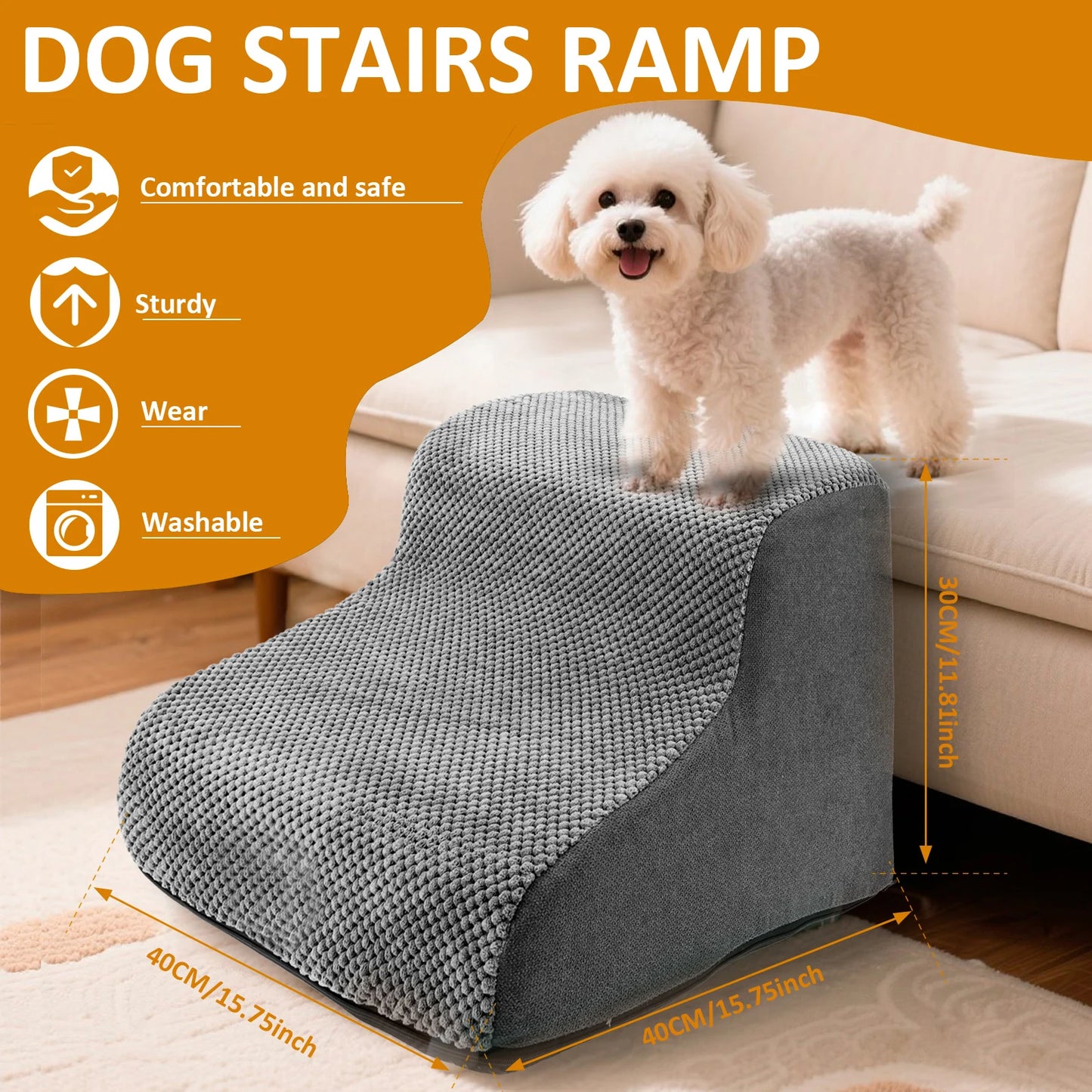Curved Dog Stairs Ramp for High Beds Corduroy Pet Ramp Stairs for Small Dogs and Cats Ramp Step Wear Resistant Pet Supplies