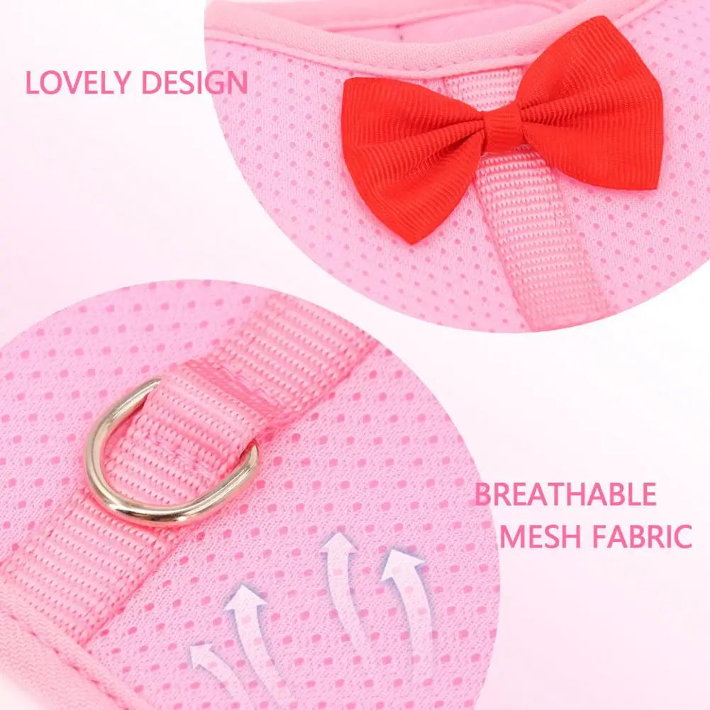 1 Set Pet Rabbit Harness Training Traction Leash Stylish Bow Decoration Small Pets Rabbit Traction Harness for Outdoor Walking