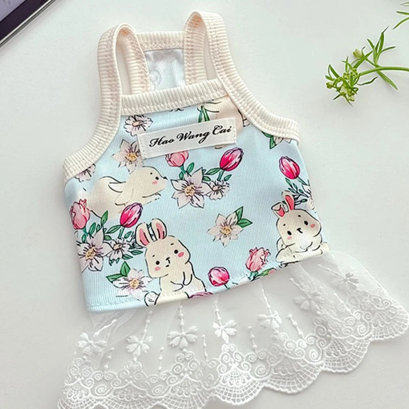 Floral Print Dog Dress Summer Thin Dog Clothes Fashion Puppy Princess Skirt Cute Lace Cat Dress Pet Suspender Vest Dog Apparel
