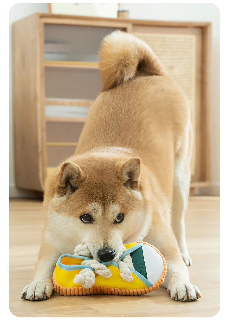 Dog Slippers Shape Squeak Toy Teeth Grinding Bite Resistant Shoes Toy With Cotton Rope Pet Chewing Toys Dog Toys Dog Accessories