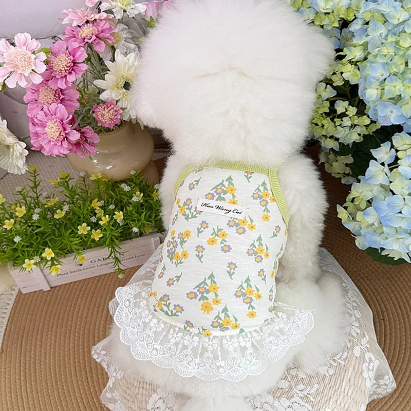 Floral Print Dog Dress Summer Thin Dog Clothes Fashion Puppy Princess Skirt Cute Lace Cat Dress Pet Suspender Vest Dog Apparel