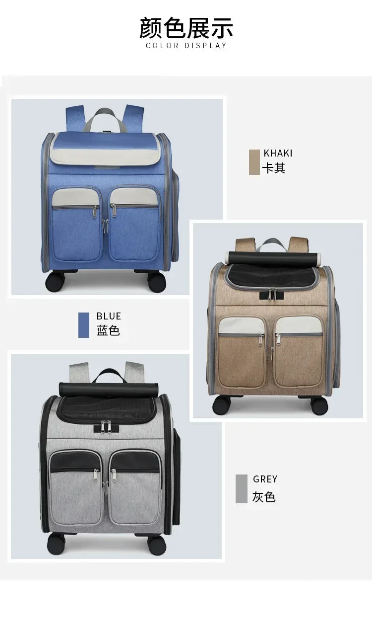 2 In 1 Large Pet Backpack Cat Stroller Pet Carrier with Wheels Portable Foldable Tie-Rod Bag Cat and Dog Travel Carrier Bag
