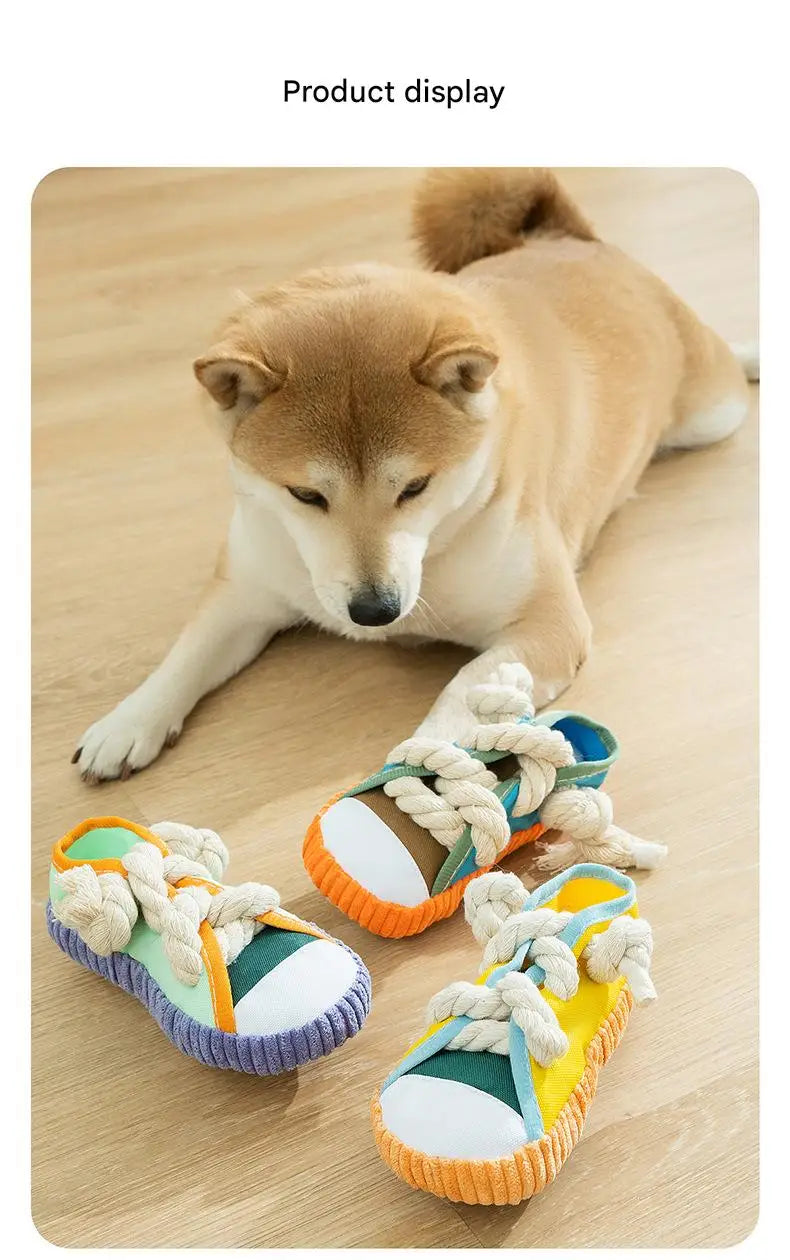 Dog Slippers Shape Squeak Toy Teeth Grinding Bite Resistant Shoes Toy With Cotton Rope Pet Chewing Toys Dog Toys Dog Accessories