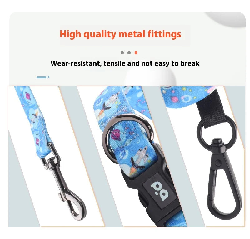Printed Dog Harness & Leash Set - Adjustable Chest Back Collar for Secure & Stylish Walks