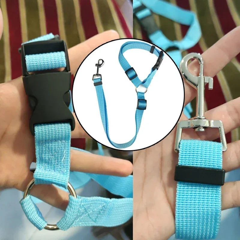 Solid Color Two-in-one Pet Car Nylon Seat Belt