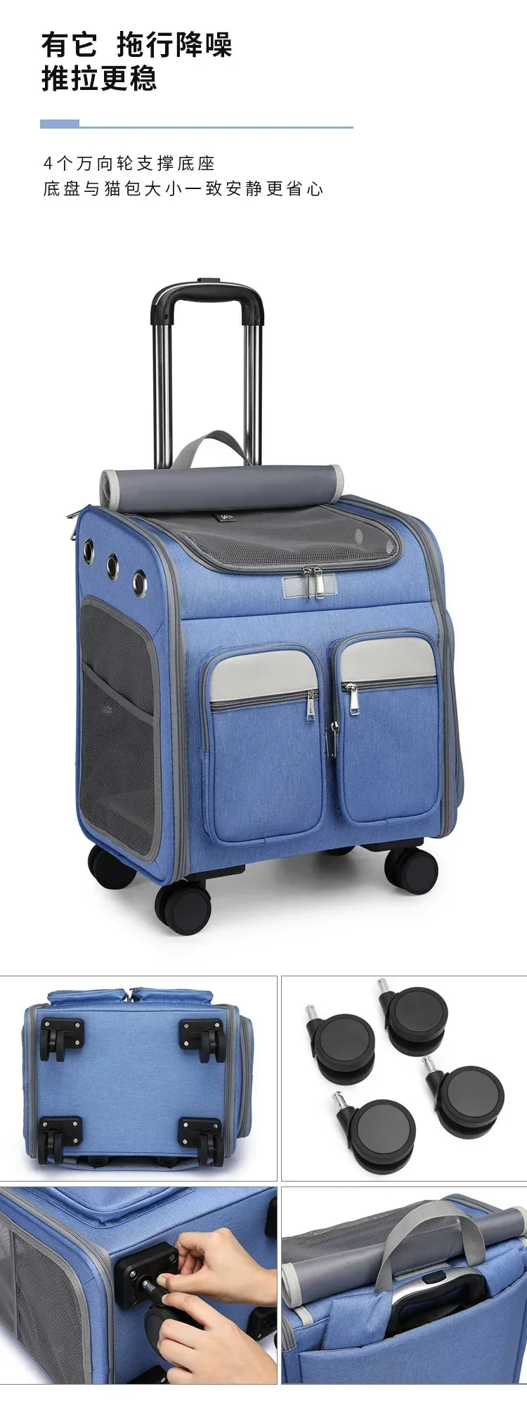 2 In 1 Large Pet Backpack Cat Stroller Pet Carrier with Wheels Portable Foldable Tie-Rod Bag Cat and Dog Travel Carrier Bag