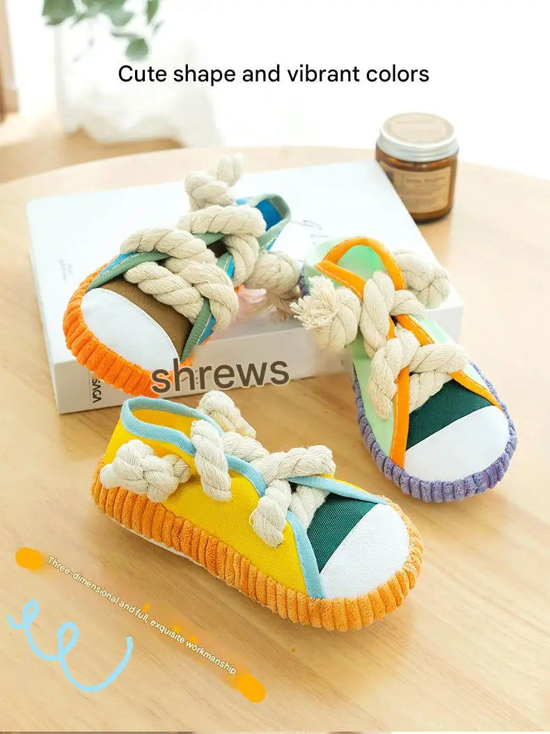 Dog Slippers Shape Squeak Toy Teeth Grinding Bite Resistant Shoes Toy With Cotton Rope Pet Chewing Toys Dog Toys Dog Accessories